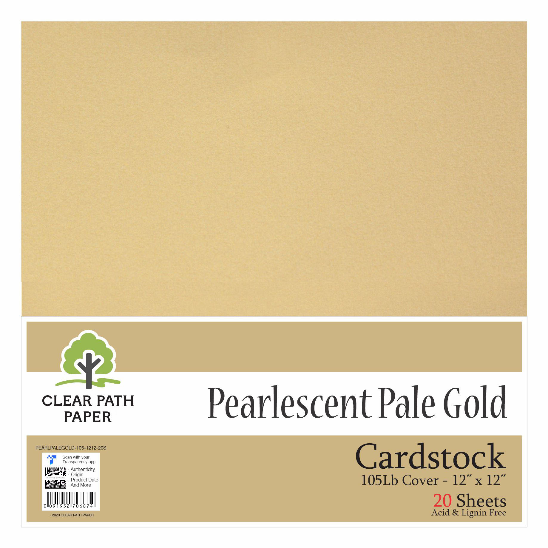 Pearlescent Pale Gold Cardstock - 12 x 12 inch - 105Lb Cover - 20 Sheets -  Clear Path Paper 